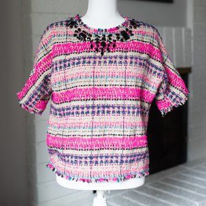 Juicy Couture Black Label Bejeweled Tweed Shirt Size S